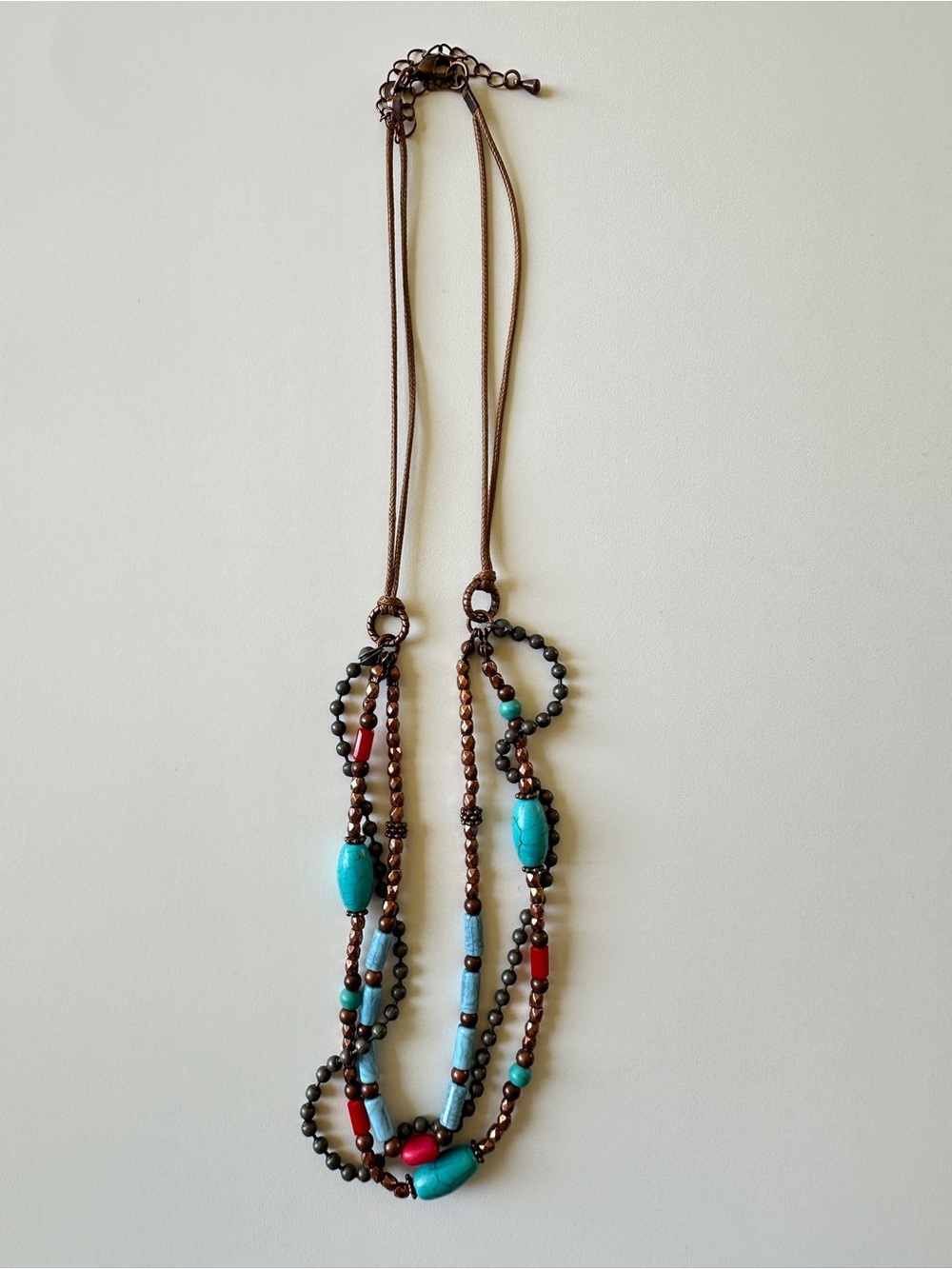 Layered Turquoise & Red Beaded Necklace - Women Jewelry - Picture 7 of 8
